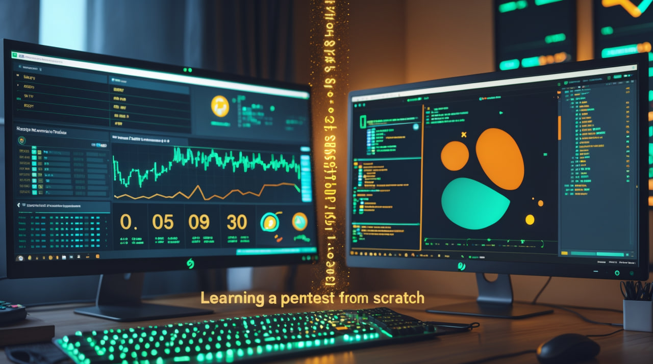 Пошаговый роадмап для обучения пентесту с нуля, показывающий переход от рабочего стола системного администратора к инструментам пентестера, таким как Kali Linux и Burp Suite.